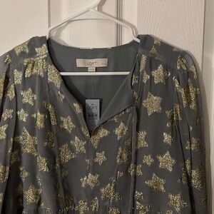 LOFT Metallic Star Patterned Dress Large Long Sleeve Mini Dress. New With Tags.